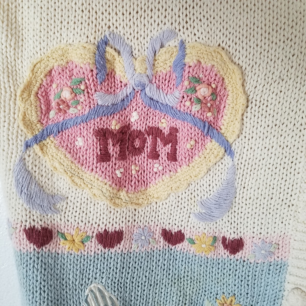 Vtg Gladys Bagley Granny Core Floral Embroidery Button Front Cardigan Sweater - Picture 5 of 12